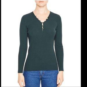 Sandro 2018 knit elastic olga sweater dark green